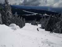 Marc and Rob F riding down from Raven Chair